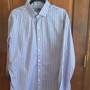 Polo by Ralph Lauren Men's Light Blue and White Striped Dress Shirt